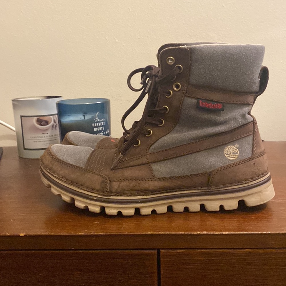 Women's Brown and Grey Timberland Boots